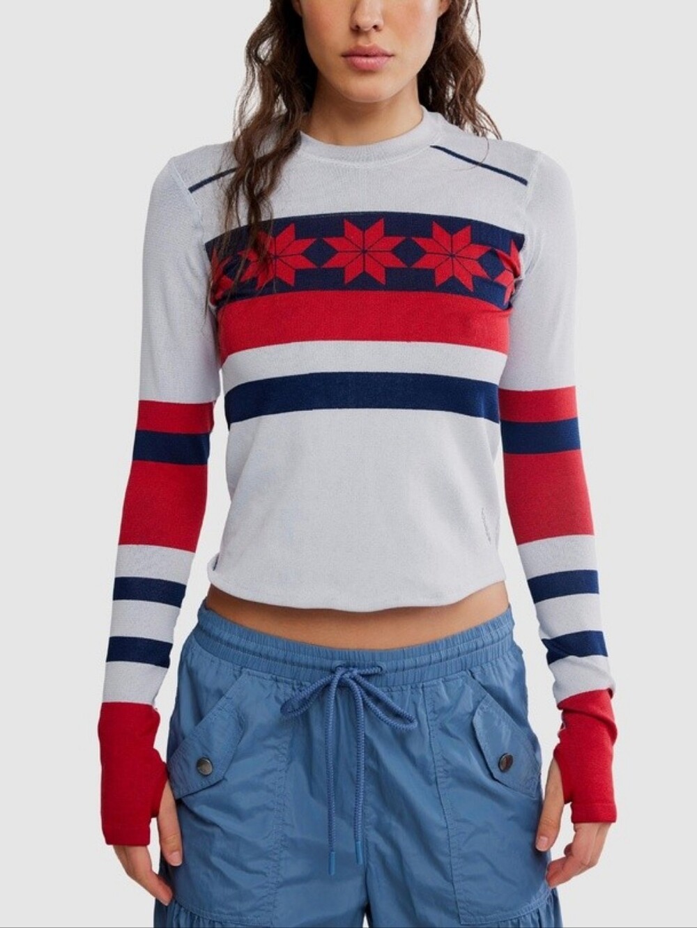 FP Movement by Free People Myoko Jacquard Thermal Layer Top Sz XS/S